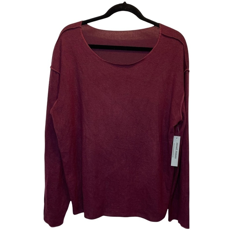 Sweet Romeo Exposed Seam Brushed Hacci Knit Sweater Wine Large NWT New